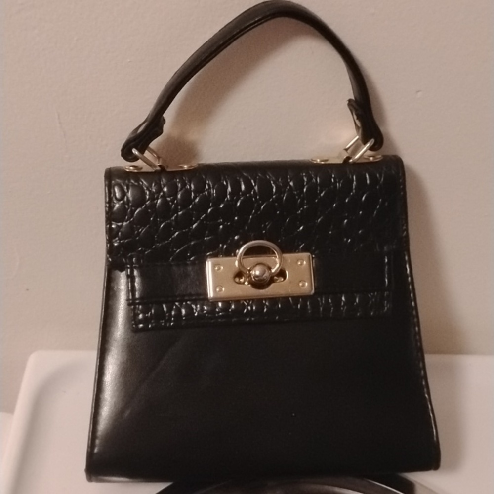 Chic Black Satchel with Gold Hardware